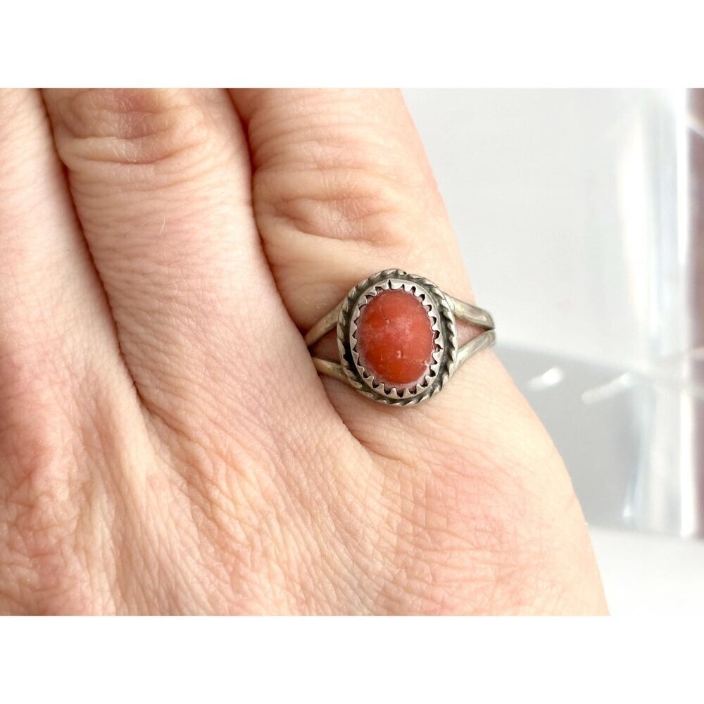 Carnelian Accented Split Shank Sterling Silver 925 Vintage Ring - sz 5.75 - Picture 12 of 14